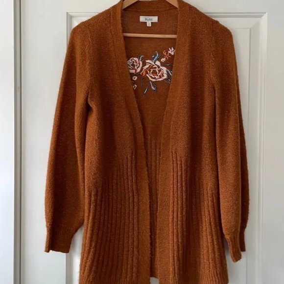 Mudd rust orange long open front cozy cardigan - Picture 5 of 10